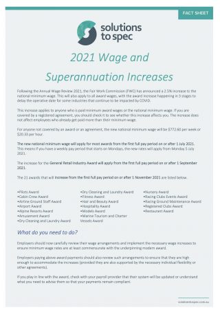 2021 Wage and Superannuation Increases